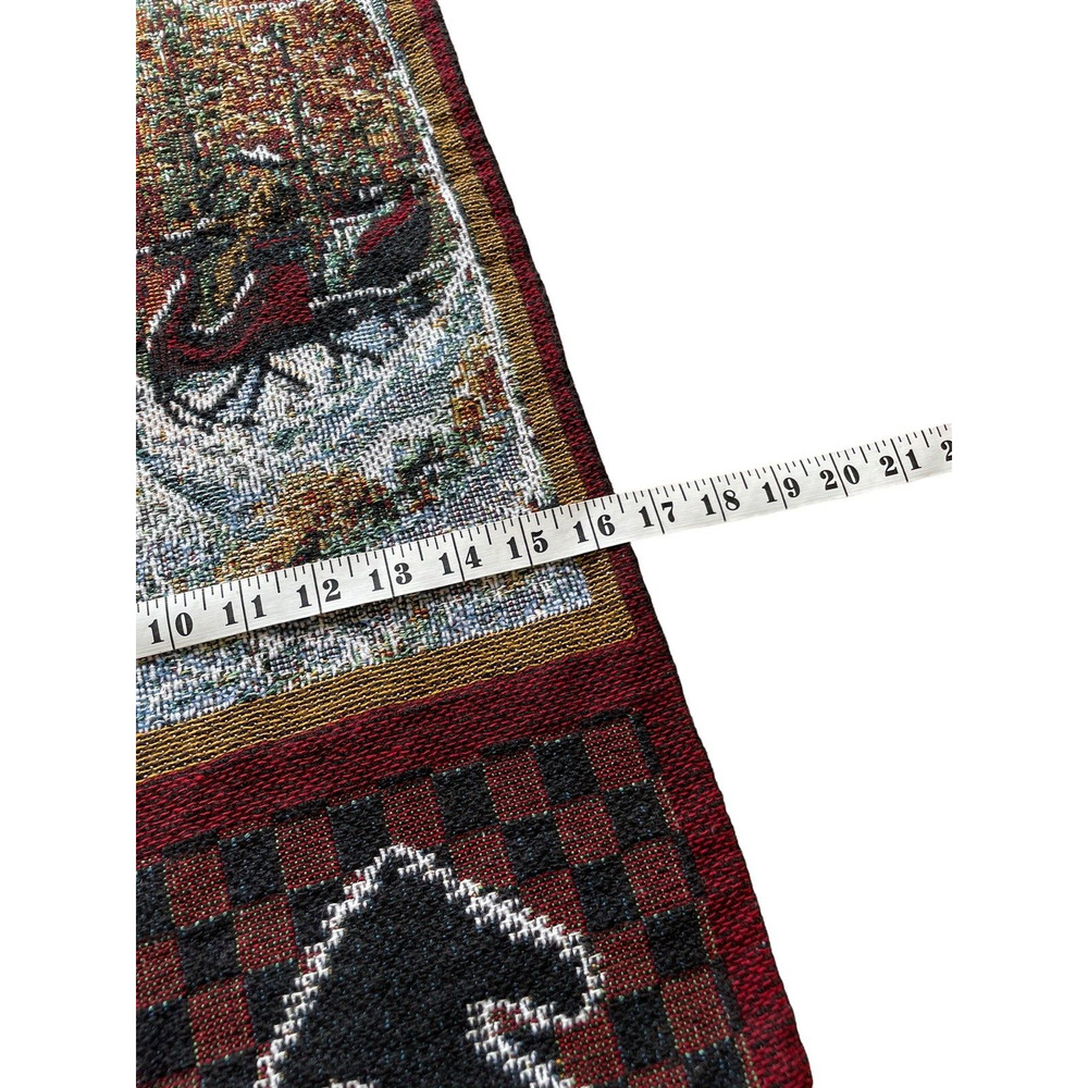 *Tapestry Pillow Case Church Horse Sleigh Snow Bells Trees Fringe Town Jacquard - Picture 8 of 8